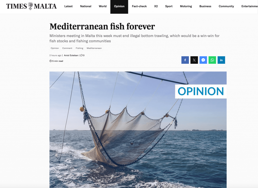 Times of Malta: Mediterranean fish forever Ministers meeting in Malta this week must end illegal bottom trawling, which would be a win-win for fish stocks and fishing communities